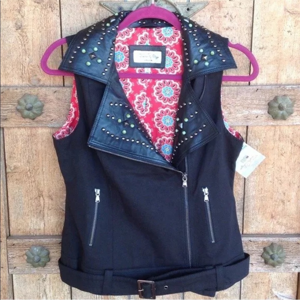 Tasha Polizzi Vest leather, studs, turquoise